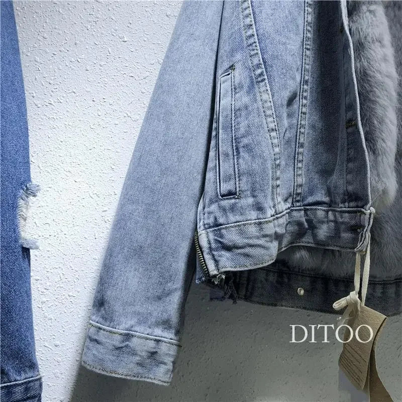 Frauen Denim Kosten Einreiher Taste Jacken Fleece Patchwork Strickjacke Taschen Oberbekleidung Casual Warm Solide Lose Fit.