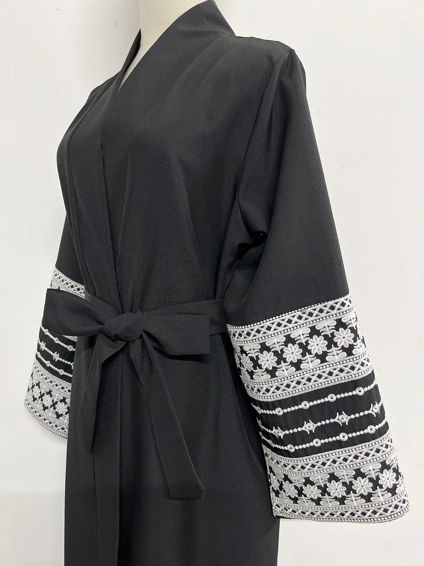 Ramadan Eid Black Open Kimono Abaya with Sashes Damen Dubai Islam Muslim Dress Kaftan Prayer Clothes Women Kebaya Robe Femme.