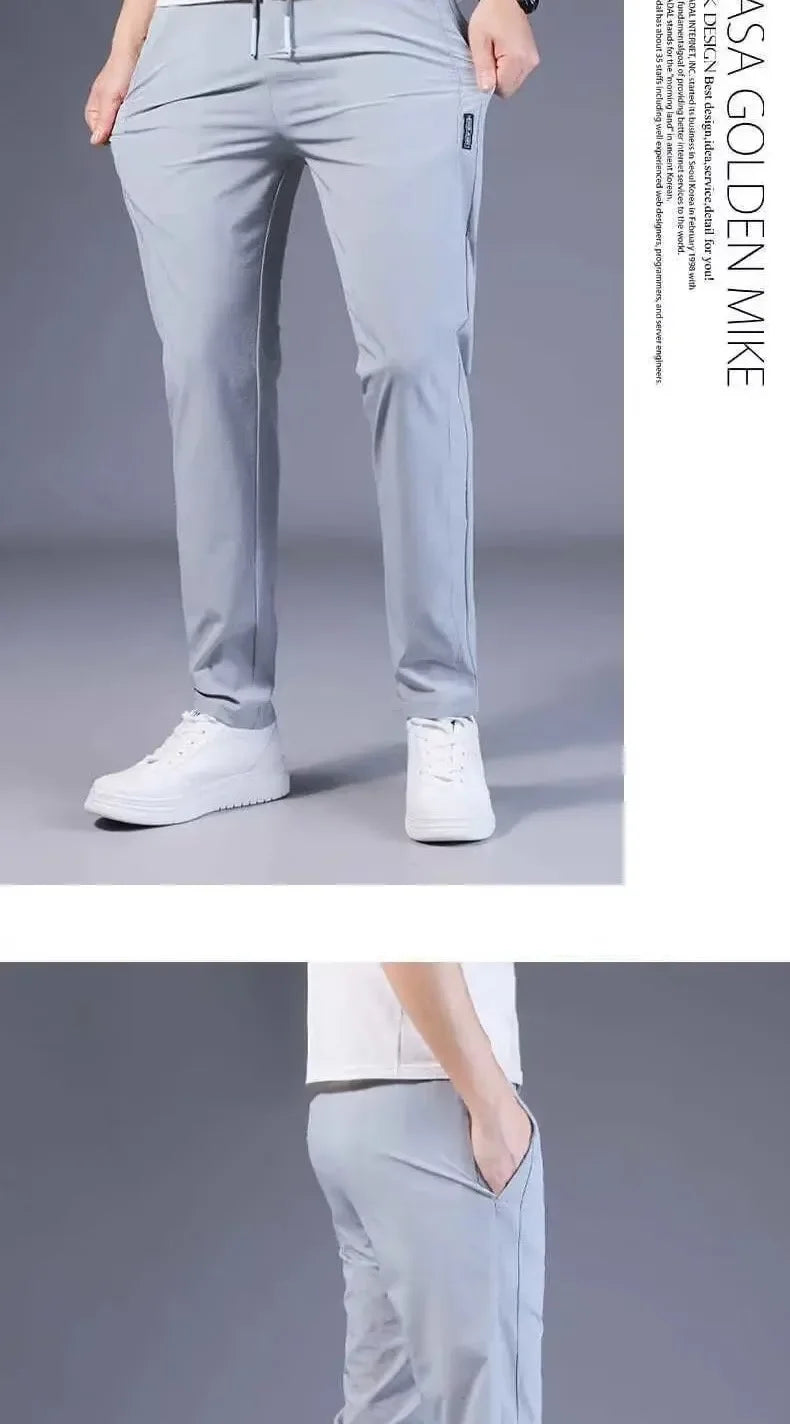 Sommer Dünne Casual Sport Eis Seide Gerade Bein Hosen Schnell Trocknend Lose Fit Große Größe Elastische Tragbare Lange Hosen für Männer.