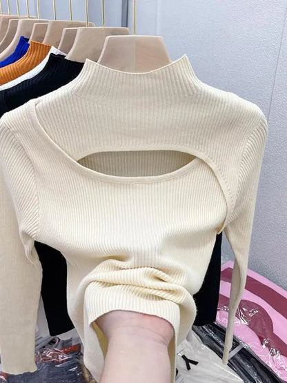 2025 weibliche Casual Pullover Herbst Winter Sexy Aushöhlen Frauen Pullover Schlank Vintage Jumper Weiche Warme Pull Gestrickte Pullover Tops