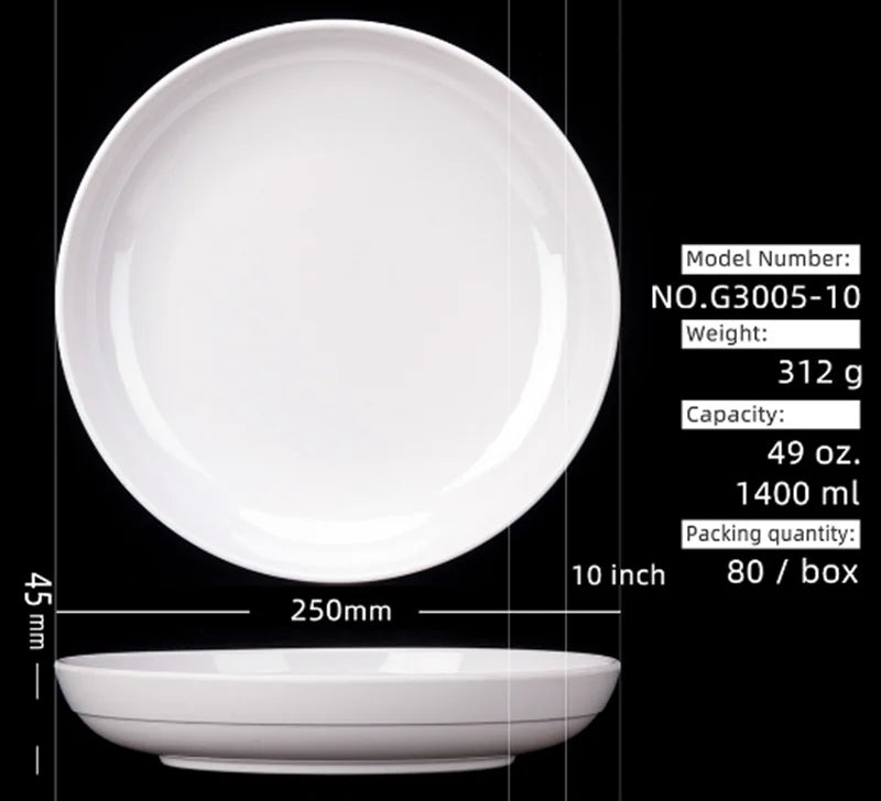Deep Round Melamine Dinner Plates White Hotel Serving Tray Table Dishes Imitation Porcelain Dishes to Eat Kitchen Dining Sets.