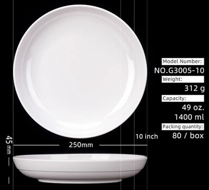 Deep Round Melamine Dinner Plates White Hotel Serving Tray Table Dishes Imitation Porcelain Dishes to Eat Kitchen Dining Sets.