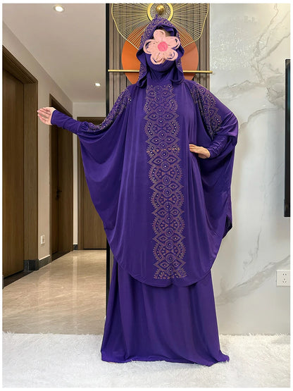 Two Piece Set Dress  Hijab Long Khimar Skirt Sets Islamic Niqab jilbab Women Eid Morocco Muslim Abaya Set Women Prayer Garment.