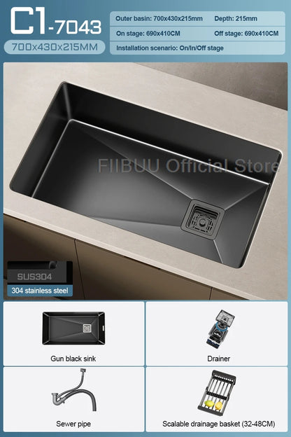 304 Stainless Steel Kitchen Sink Single Bowl Thickened Material Undermount Basin Vegatable Workstation With Drain Accessories