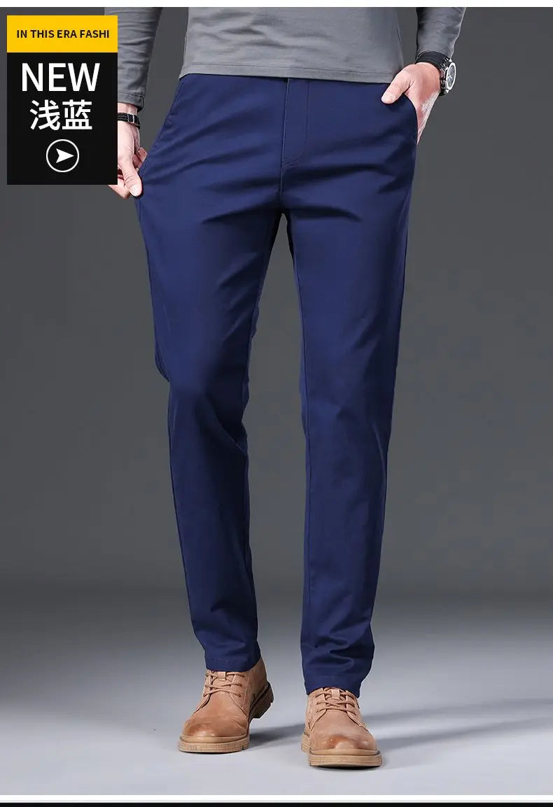 Cotton Men's Casual Pants Straight Stretch Trouser Male Fashion Slim Business Dress Golf Office Spring Autumn Khaki Black Formal