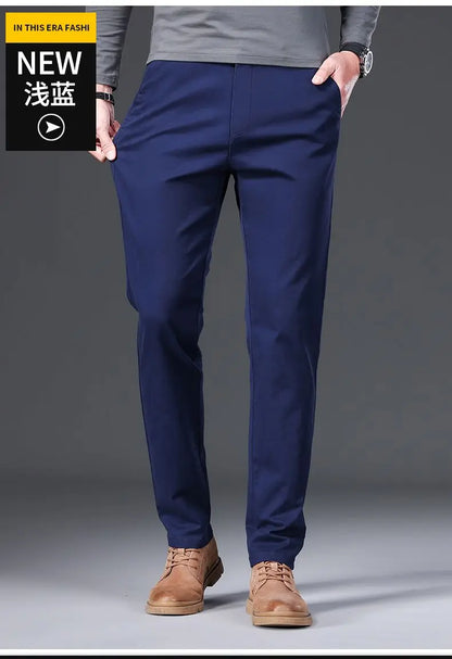 Cotton Men's Casual Pants Straight Stretch Trouser Male Fashion Slim Business Dress Golf Office Spring Autumn Khaki Black Formal