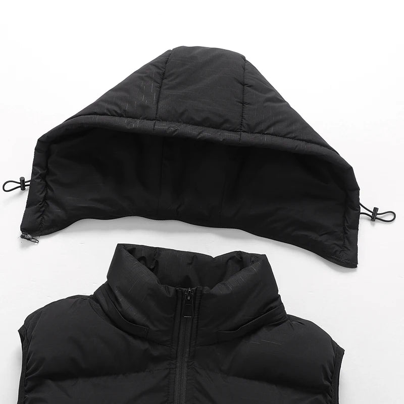 New Men Autumn Thicken Sleeveless Vests Jacket Coat Mens Winter Warm Detachable Hat Outwear Waistcoat Hooded Vest Jacket Male.
