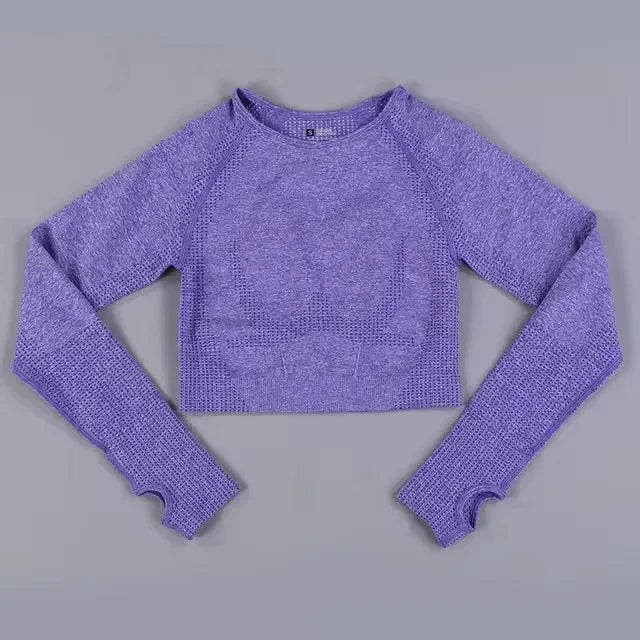 Long Sleeve Gym Crop Top Sports Yoga Top Women Seamless T-Shirts Fitness Crop Top Sport Active Wear Workout Athletic Shirts.