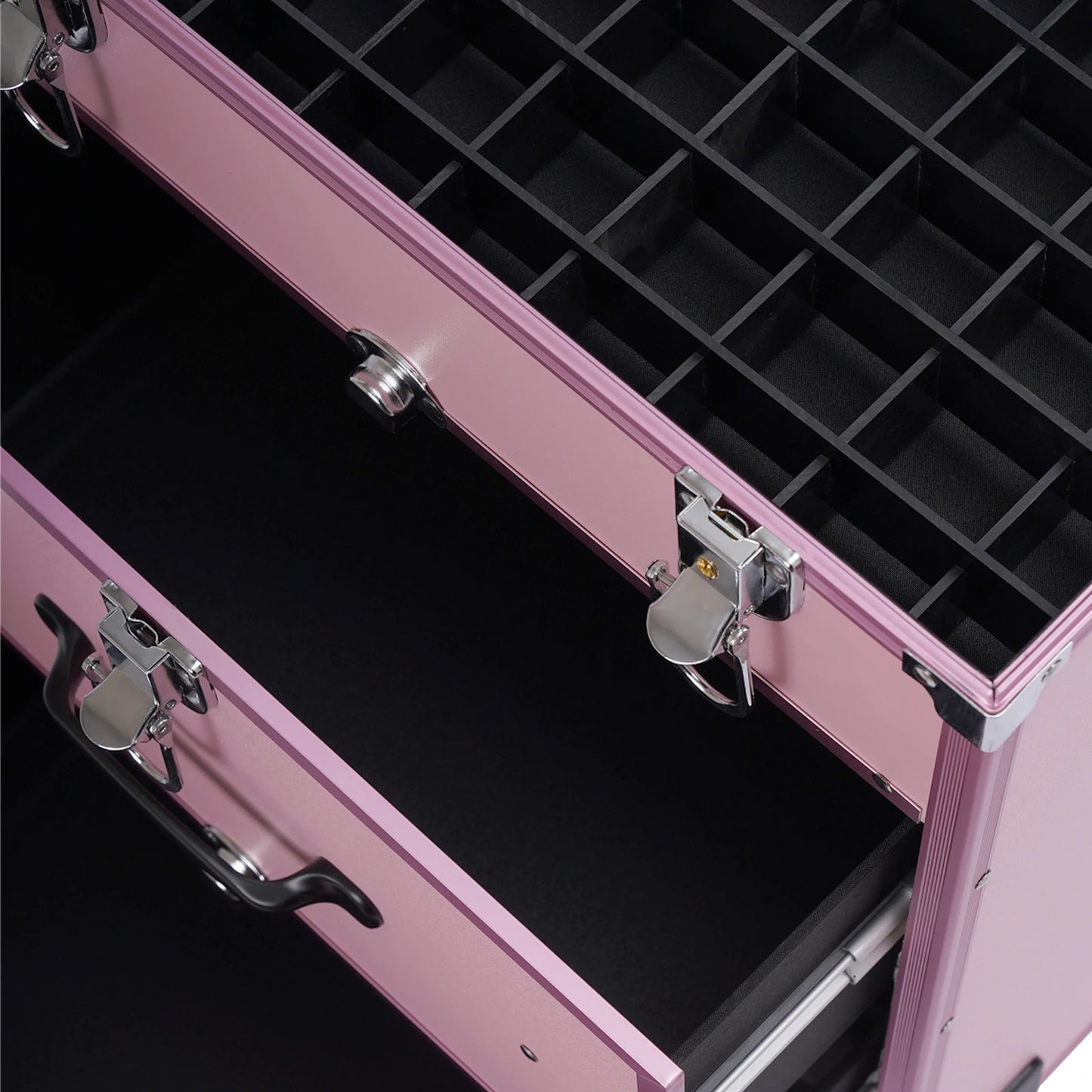 3 in 1 Rolling Makeup Case with Drawer, Large Makeup Case Organizers, Profesional Cosmetic Case for Salon Barber, Light Pink