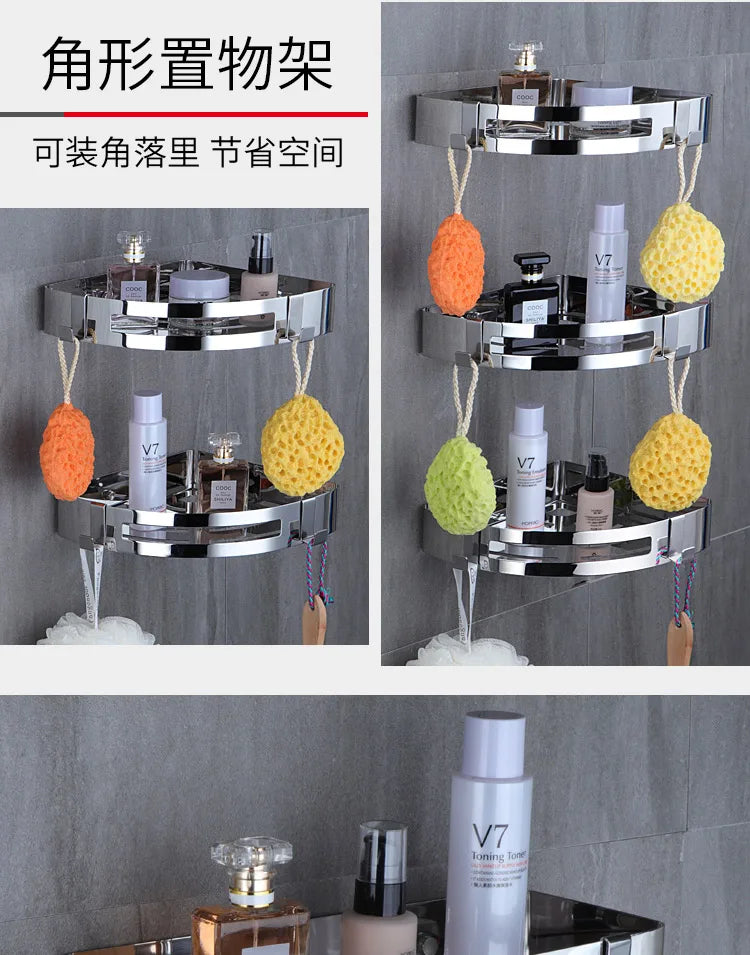 1/2 Schichten Eck-Duschregal für Badezimmer, Shampoo, Duschregal, Halter aus Edelstahl 304, stanzfrei, Küchenstativ, Eckständer