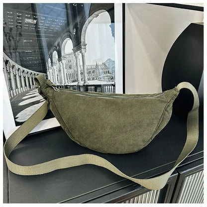 Solid Color Corduroy Women's Hobos Shoulder Bag Retro Casual Female Crossbody Bags Ladies Daily Travel Handbags Messenger Bag