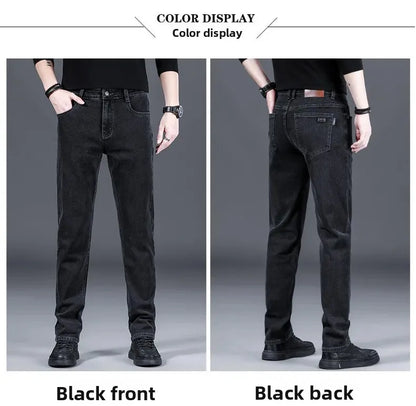 Loose Casual Jeans for Men Mid-aged Thick Winter Long Pants Business Style Straight Leg Spring Autumn Korean Version