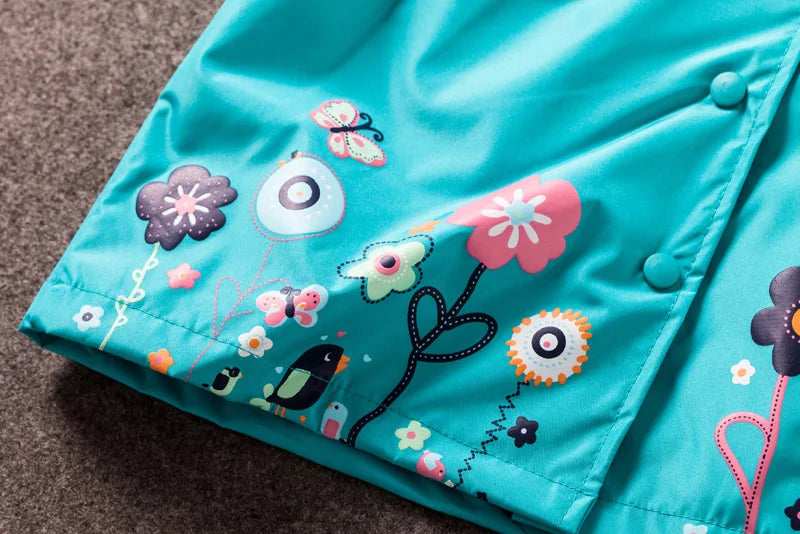 Spring Autumn Waterproof Girls Clothing Sets Flower Pattern Raincoat Coat + Pant 2Pcs Girls Suits 2 3 4 5 6 Years Kids Clothes.