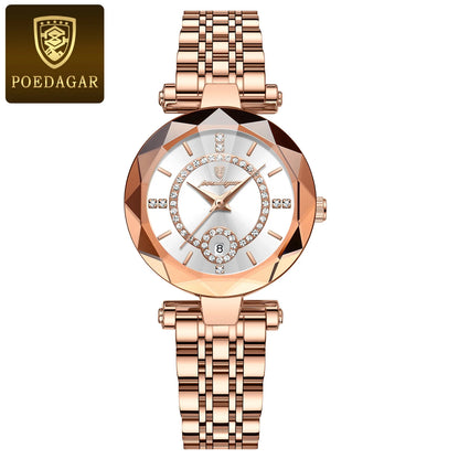 POEDAGAR Fashion Original Wristwatch For Woman Waterproof Stainless Steel Date Quartz Ladies Watch Luxury Casual Women's Watches