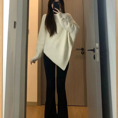 Herbst Winter Neue Frauen Pullover Koreanische Mode Chic Casual Rollkragen Solide Asymmetr Lose Batwing Hülse Pullover Gestrickte Tops.