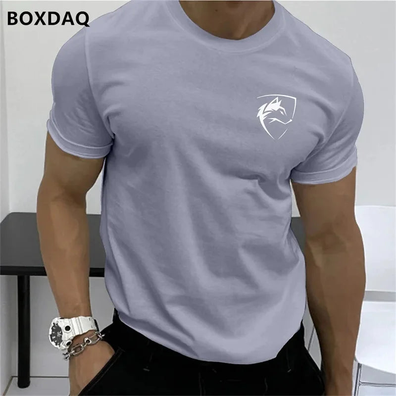 Summer Men's Fashion T-Shirts Short Sleeve Simple Wolf Badge Printing Streetwear Male T Shirt Trend O-Neck Casual Tops Plus Size.