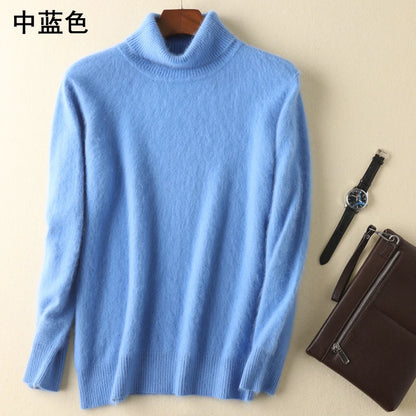 Men's 100% pure Mink Knitted Sweater Turtleneck Large Size Casual Pullover Autumn Winter New Base Shirt Men Warm High Lapels Top