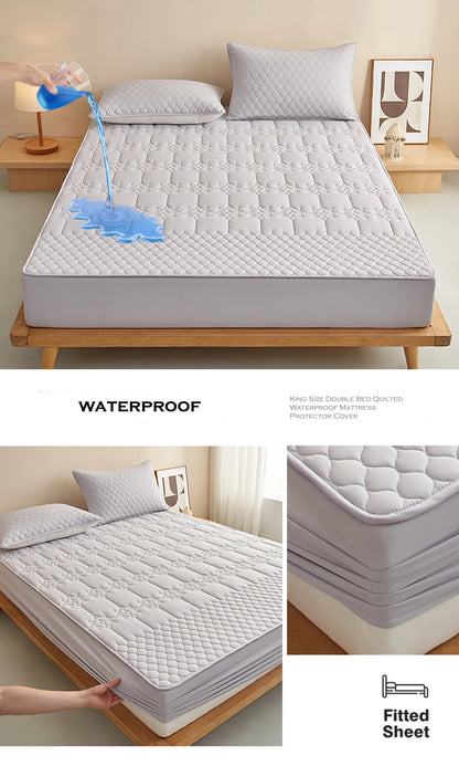 WASART King Size Double Bed Quilted Waterproof Mattress Protector Cover Elastic Fitted Sheet Protection Pad Thick Bedspread 150