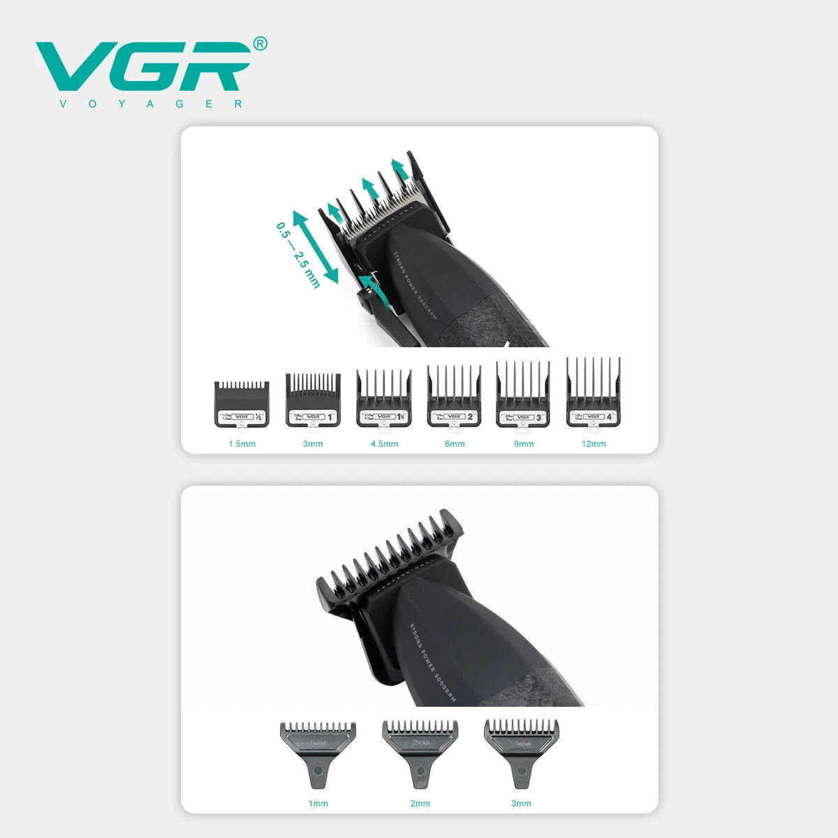 VGR Hair Clippers Professional Hair Trimmers Rechargeable Body Trimmer Electric Clippers Adjustable Hair Clippers Men V-640 s3.
