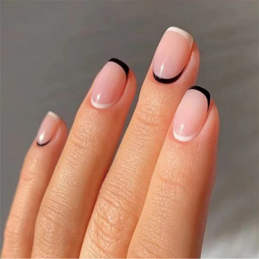 24Pcs/Set White Wave Minimalist Style Fake Nails Full Coverage Adhesive Artificial Wearing False Nails French Press on Nail Tips.