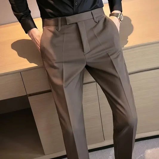 English Gentleman's Coffee Color Business Suit Pants Casual Draped Trousers For Men Fashionable Spring Autumn Small Foot.