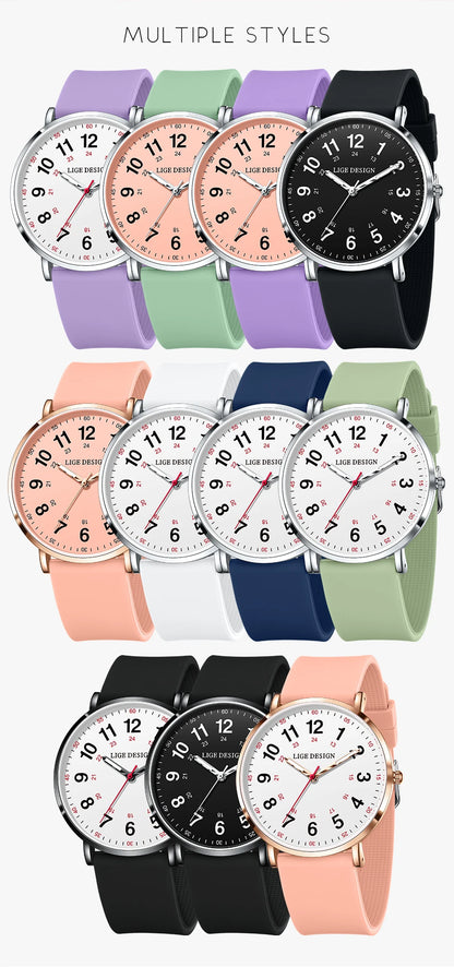 LIGE Fashion Elegant Watches for Woman Ladies Candy Color Silicone Casual Luminous Waterproof Dress Quartz Women's Wristwatches.