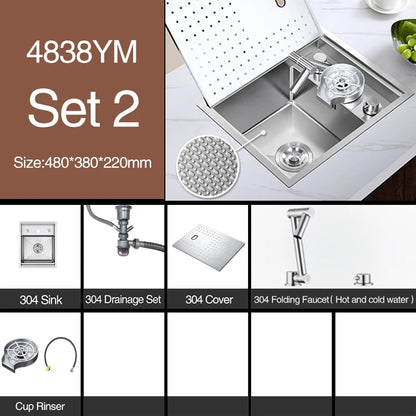 SUS 304 Island Hidden Kitchen Sink Rice Grain Embossing Prevent Scratches Handmade Bar Counter kitchen Sink With Cup Rinser