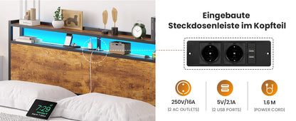 140x200 mit Gitterrahmen, integrierte LED-Beleuchtung und Ladestation (2 AC-Steckdosen, 2 USB-Anschlüsse), Bett 140x200 Mit Lattenrost Au