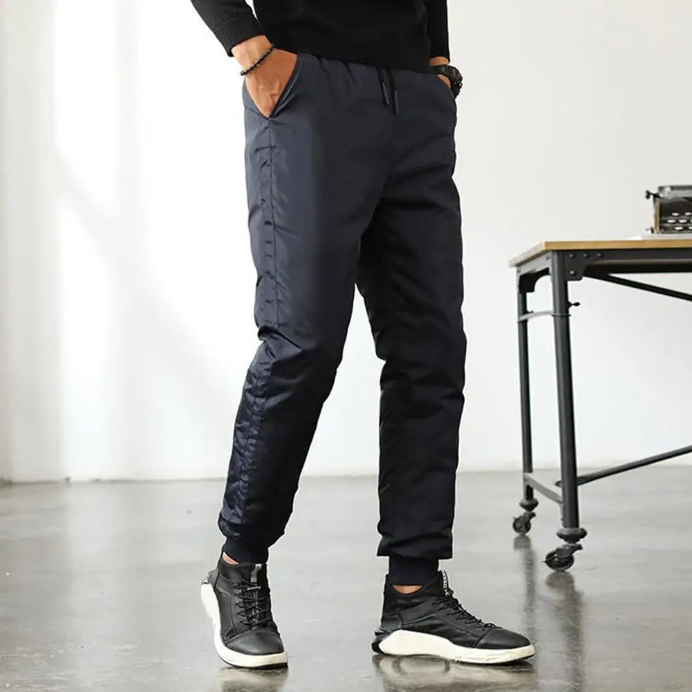 Winter Men Padded Down Pants Thick Elastic Waist Windproof Warm Plus Size Waterproof Mid-aged Men Father Outdoor Pants.