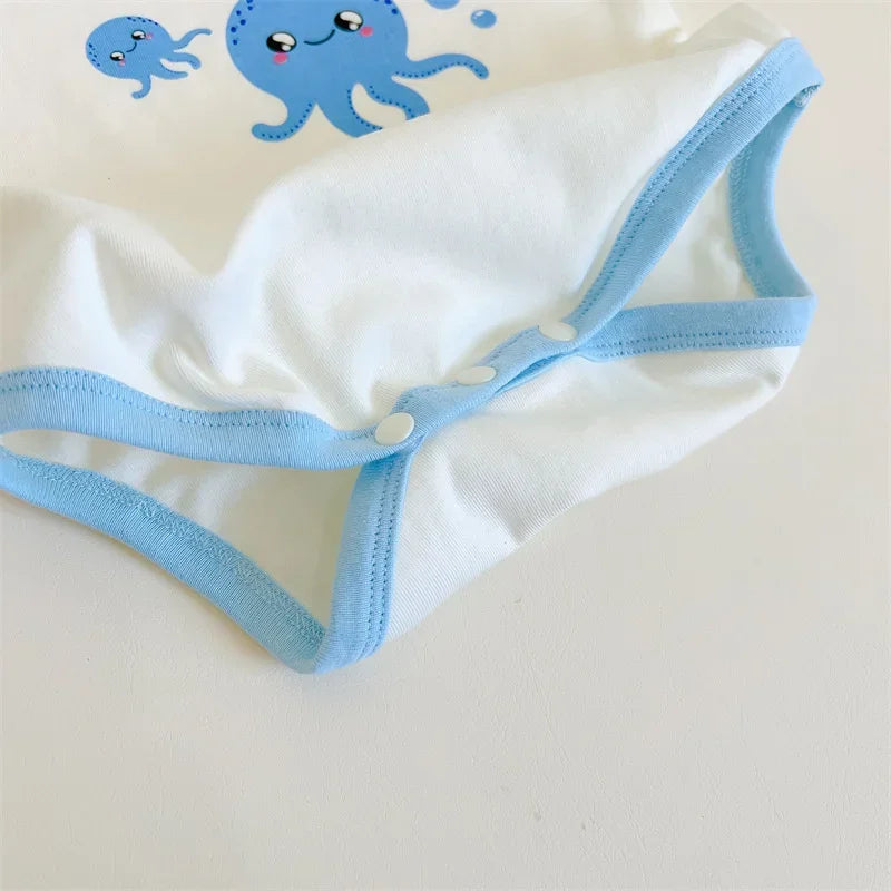 Lustige Oktopus Sommer Baby kleidung koreanische neue Jungen Mädchen einteiligen Stram pler schönen Bodysuit Säugling Baumwolle kurzen Overall.