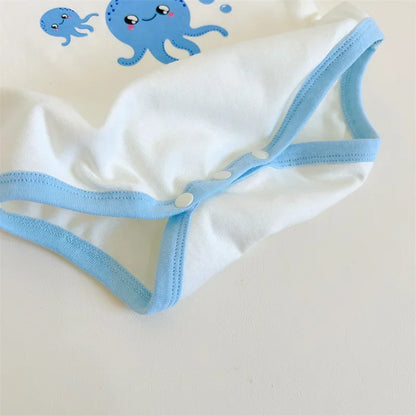 Lustige Oktopus Sommer Baby kleidung koreanische neue Jungen Mädchen einteiligen Stram pler schönen Bodysuit Säugling Baumwolle kurzen Overall.