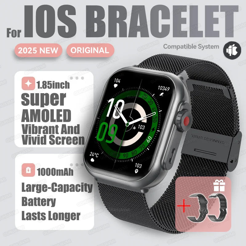 2025 New For Huawei Xiaomi Smart Watch Men Women 1.85-Inch HD AMOLED Full Touch Screen IP68 Waterproof Bluetooth Call SmartWatch