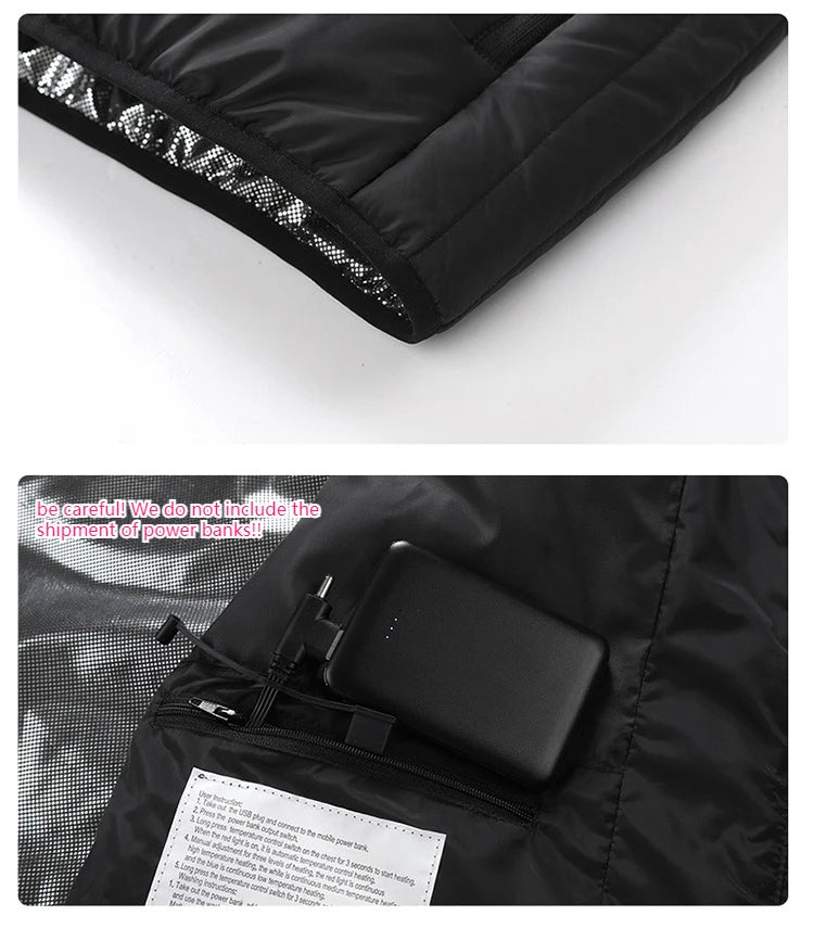 21 Zone Heating Vest Mens USB Infrared Thermal Jacket Smart Heated Clothes New Winter Cold-proof Thick Sleeveless Coat Hiking