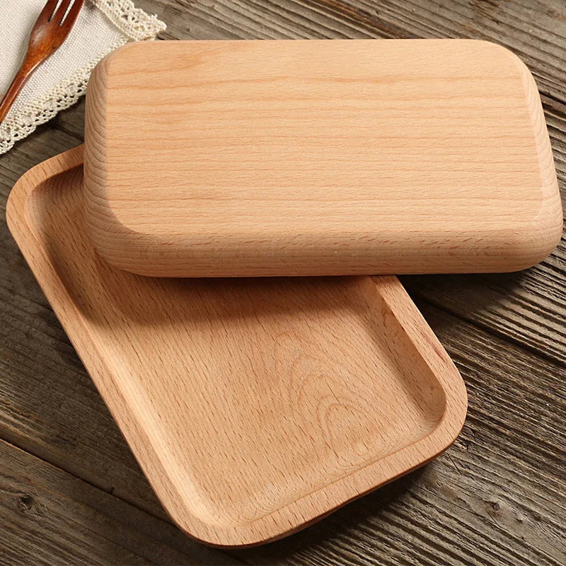 Wood Beech Plate Fruit Plate Oval Pallet trays decorative Candy Rectangular Dessert Dinner Tableware Tray, Kitchen Accessories.