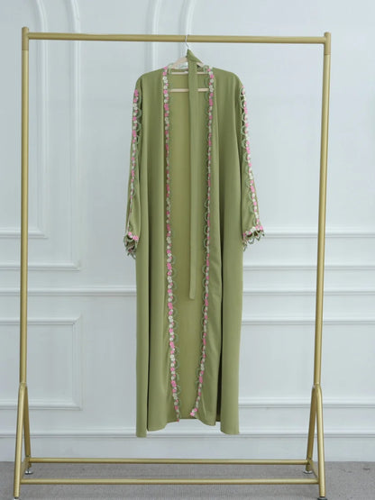 Muslim Women Dubai Abaya Embroidery floral Kimono Cardigan Dress Kaftan Ramadan Robe Femme African dresses Islam Clothing Kebaya.