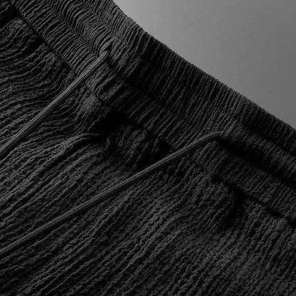 Summer Lightweight Pleated Cotton Casual Sports Set Men's Thin Comfortable Breathable Fashionable Collar Short Sleeve Two-Piece