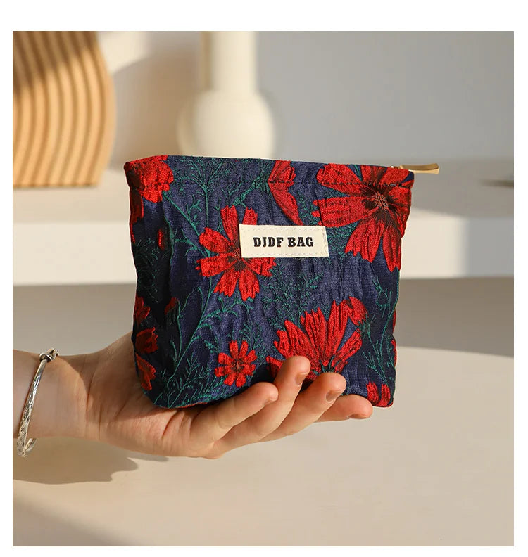 Mini Female Cosmetic Bag Portable Red Soft Small Sanitary Napkin Storage Bag Commuter Coin Key Bag Portable Bank Card Bag.