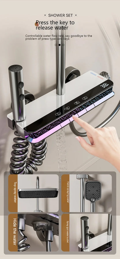 Digital Display Shower Set with Starry Sky Atmosphere Light  Bathroom Shower System Modern Bath Faucets Shower Head