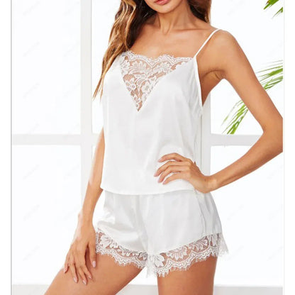 Frauen Eis Seide Pyjama Nachtwäsche Pyjama Set Nachthemden Nachthemd Leibchen Shorts schwarz rot l xl Spitze lässig sexy glatt 파자.