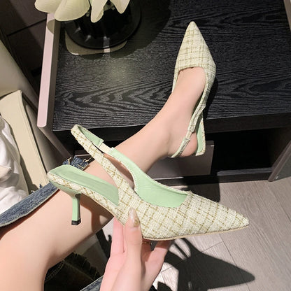 Brand Designer Slingbacks High Heels Pumps Women Pointed Blue Pointed Toe Party Shoes Summer Thin Heeled Sandals High Heel Shoes.