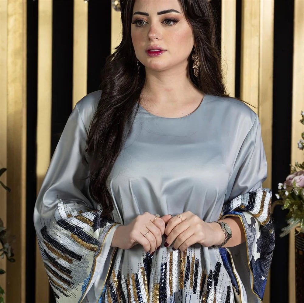 Siskakia Arab Saudi Printing Sequins Long Dresses Galabia Muslim Eid Women Abayas Islam Clothing Turkish African Kebaya 2024 New