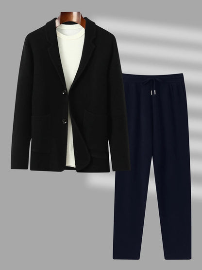 100%Cashmere Suit Men's Suit Collar Knitted Cardigan Business Casual Coat High Waisted Knitted Shorts Winter Thick Two-piece Set.