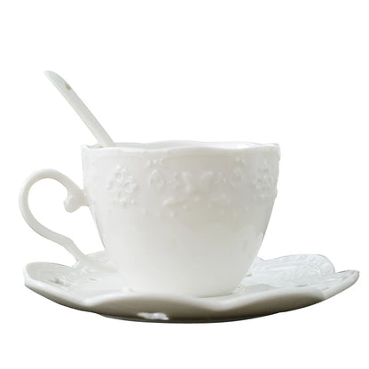 200ML. white embossed porcelain tazas cafe cup and saucer, ceramic cappuccino cup, vintage latte cup, turkish tea cups, tazze.