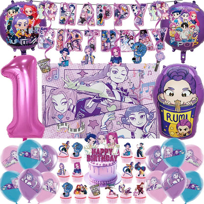 K Pop Dämonenjäger Party Ballon Kind Mädchen Alles Gute zum Geburtstag Party Dekoration Set 1-9. Nummer Ballon Banner Hintergrund Babyparty.
