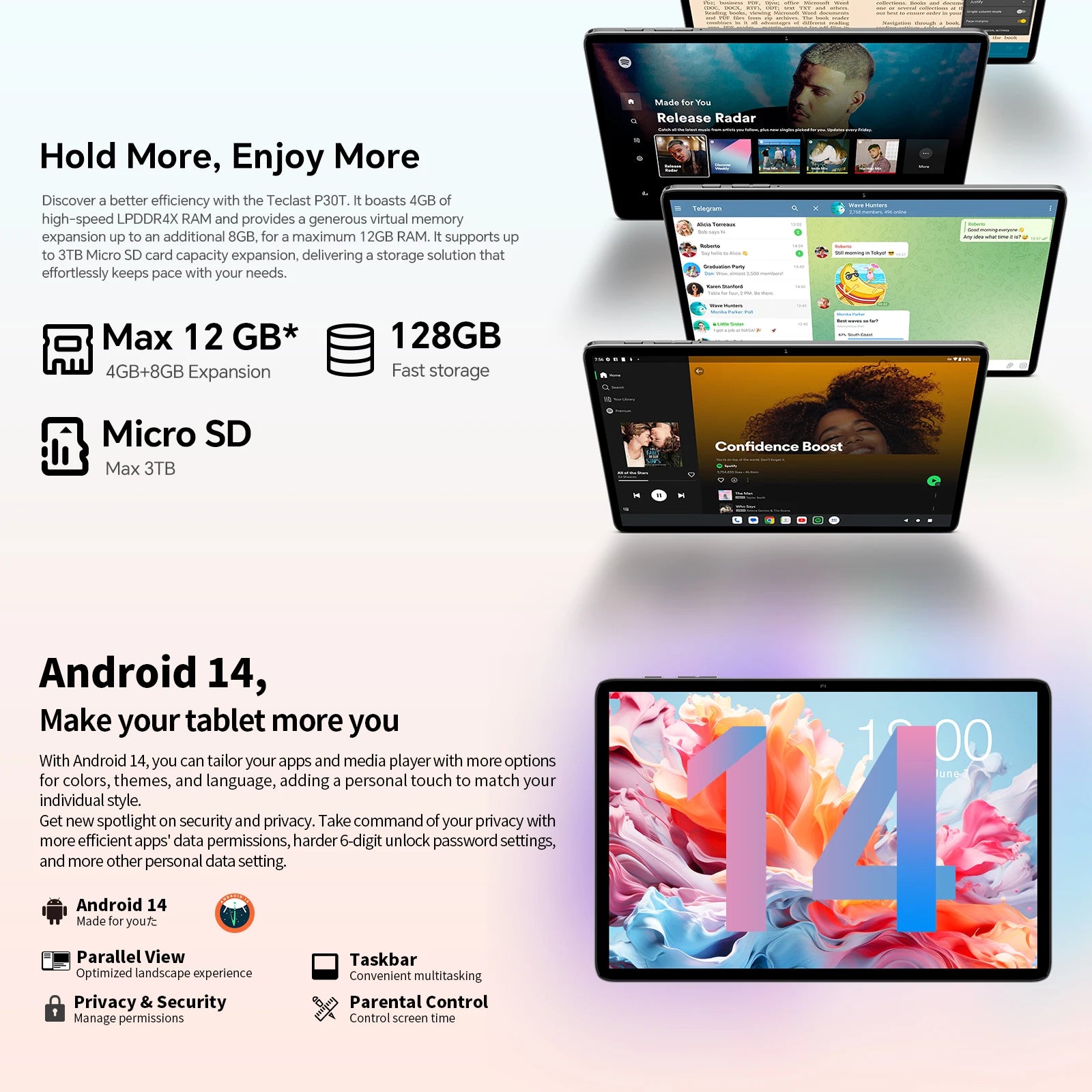 Teclast P30T Set 10" Tablet Android 14 Max 12Gb Ram 128Gb Rom T606 8-Core All-In-One Keyboard/Case/Mouse/Stylus/Headphone/Stand.