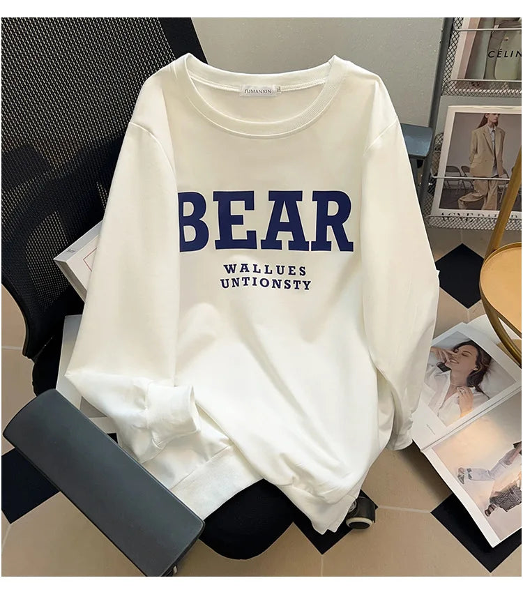 175kg plus size Damen büste Frühling Herbst loses Sweatshirt bedrucktes Buchstaben oberteil schwarz weiß 6xl 7xl 8xl 9xl 10xl 11xl.