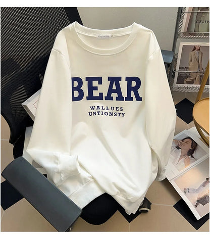 175kg plus size Damen büste Frühling Herbst loses Sweatshirt bedrucktes Buchstaben oberteil schwarz weiß 6xl 7xl 8xl 9xl 10xl 11xl.