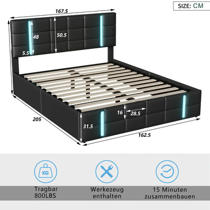 Rosahqnda Polsterbett, Doppelbett 140*200cm/160*200cm, Luftdruckbett mit Stauraum, Erwachsenenbett, Jugendbett, Gästebett, PU