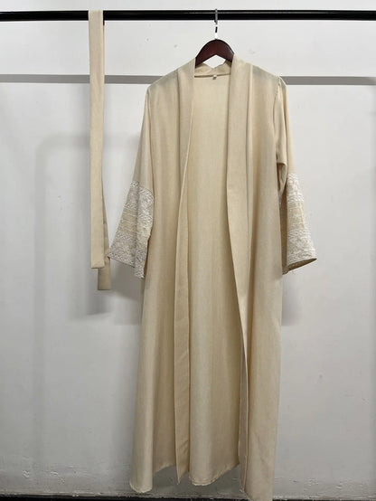 Ramadan Eid Black Open Kimono Abaya with Sashes Damen Dubai Islam Muslim Dress Kaftan Prayer Clothes Women Kebaya Robe Femme