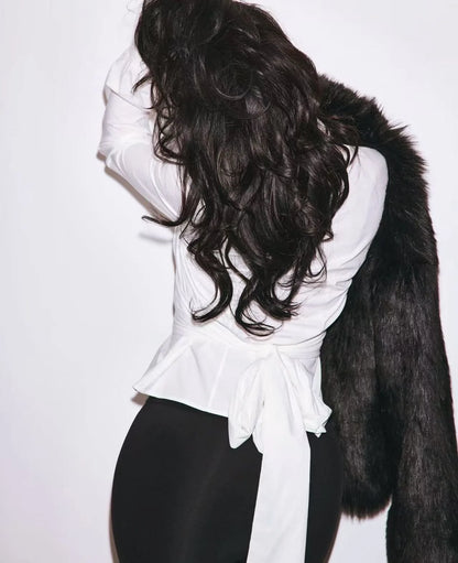 Kylie same style ~ KHY tie waist shirt slim back bow shirt women.